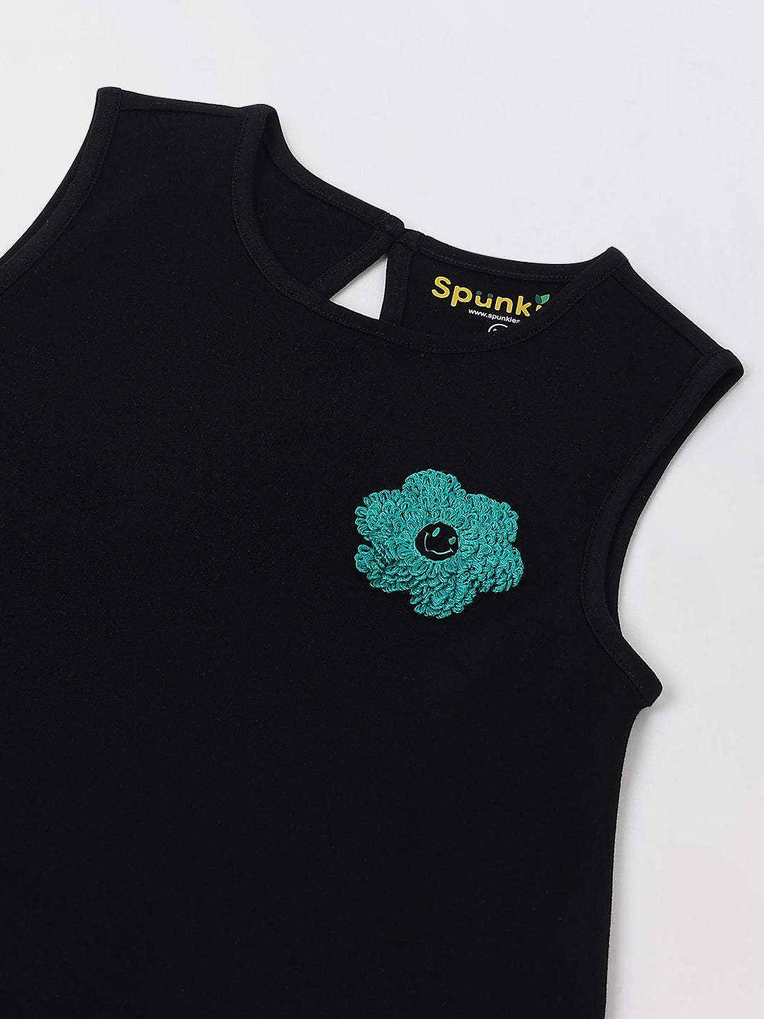 Black Cotton Sleeveless Ruffle Hem Dress