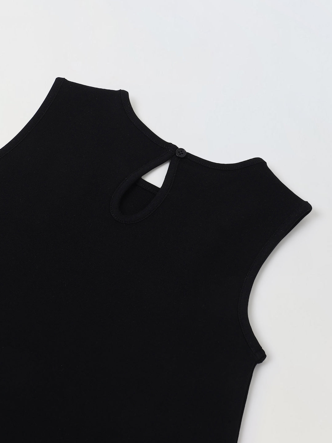 Black Cotton Sleeveless Ruffle Hem Dress