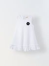 White Cotton Sleeveless Ruffle Hem Dress