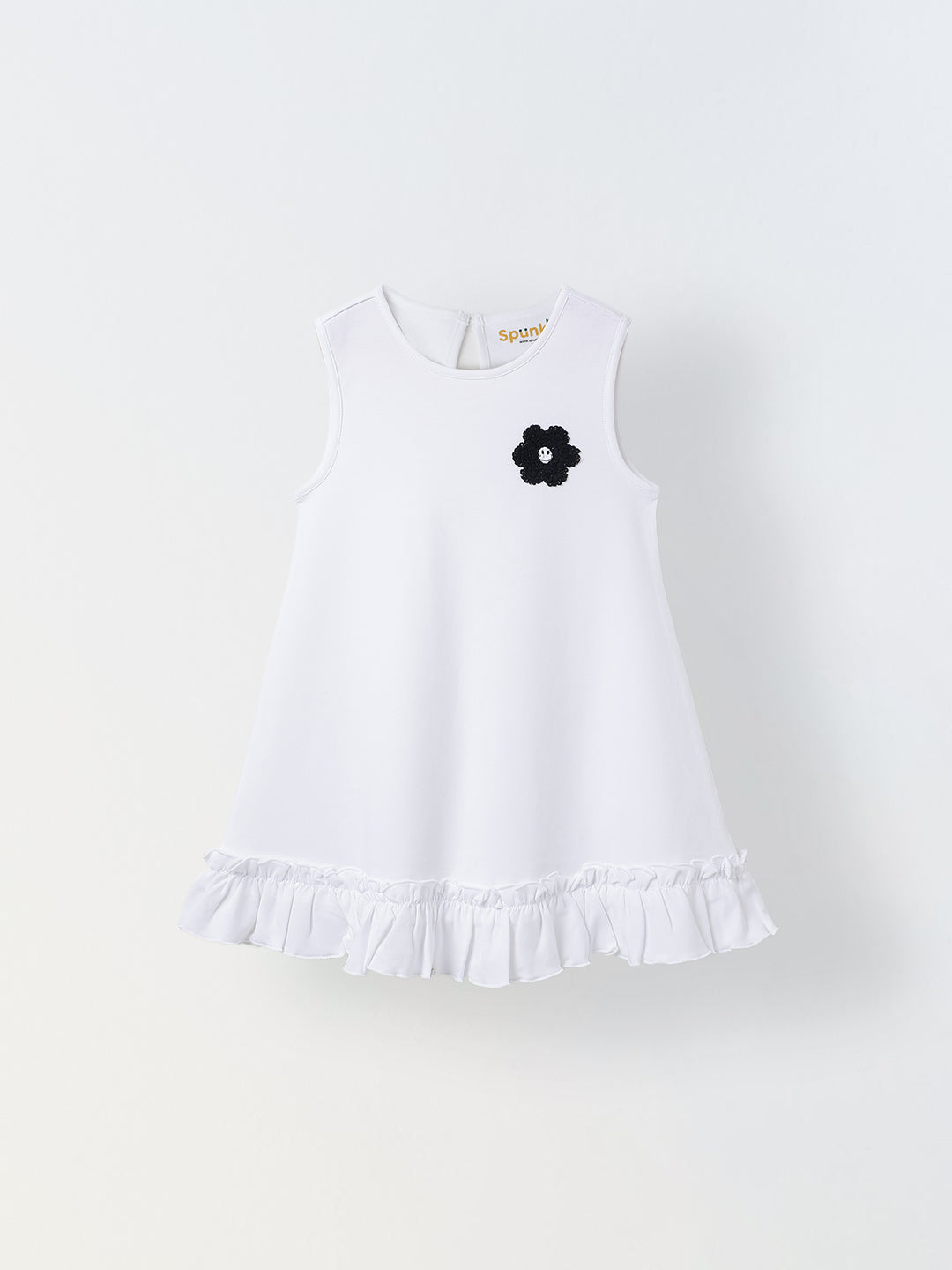 White Cotton Sleeveless Ruffle Hem Dress
