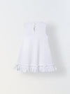 White Cotton Sleeveless Ruffle Hem Dress