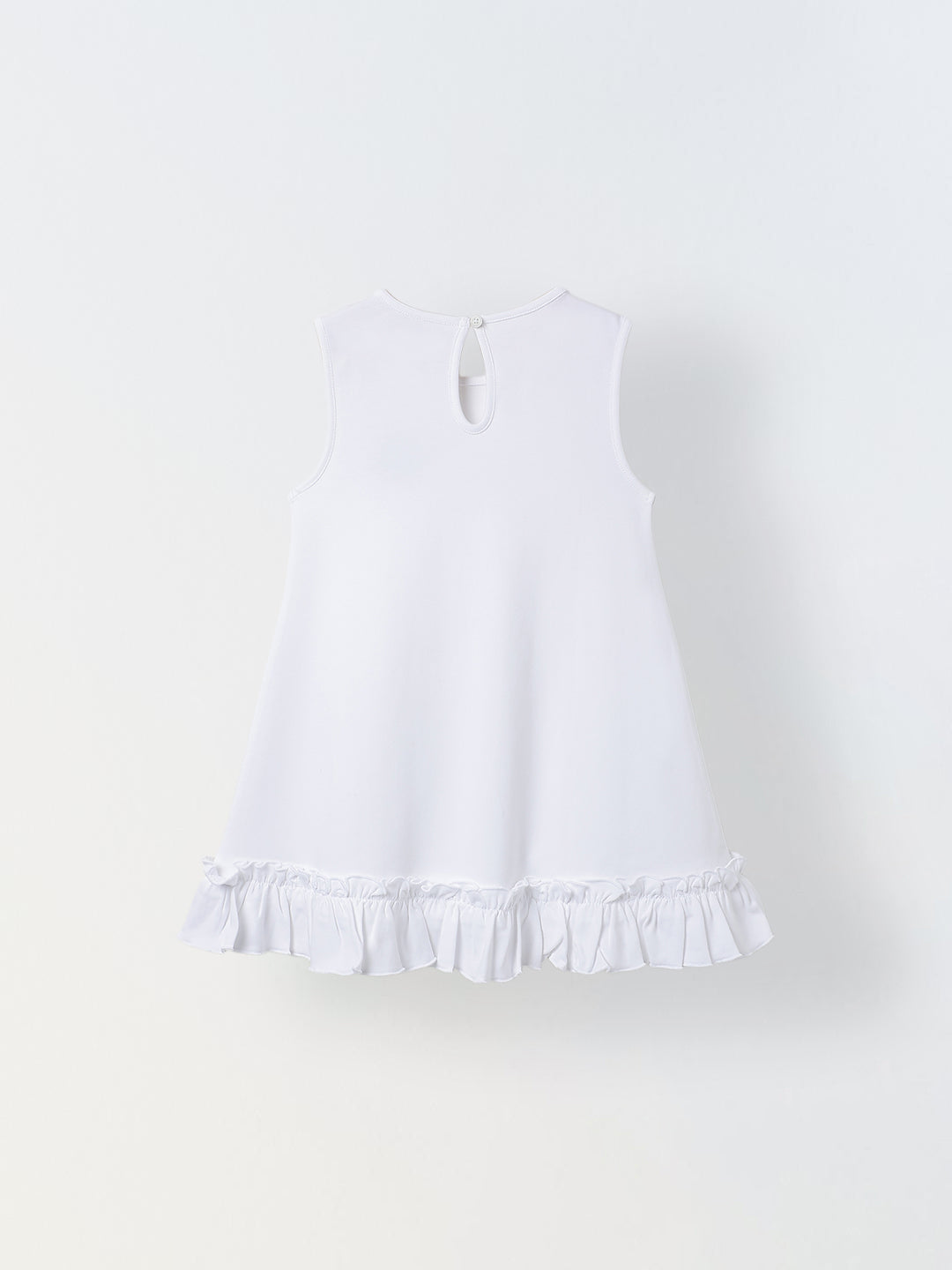 White Cotton Sleeveless Ruffle Hem Dress