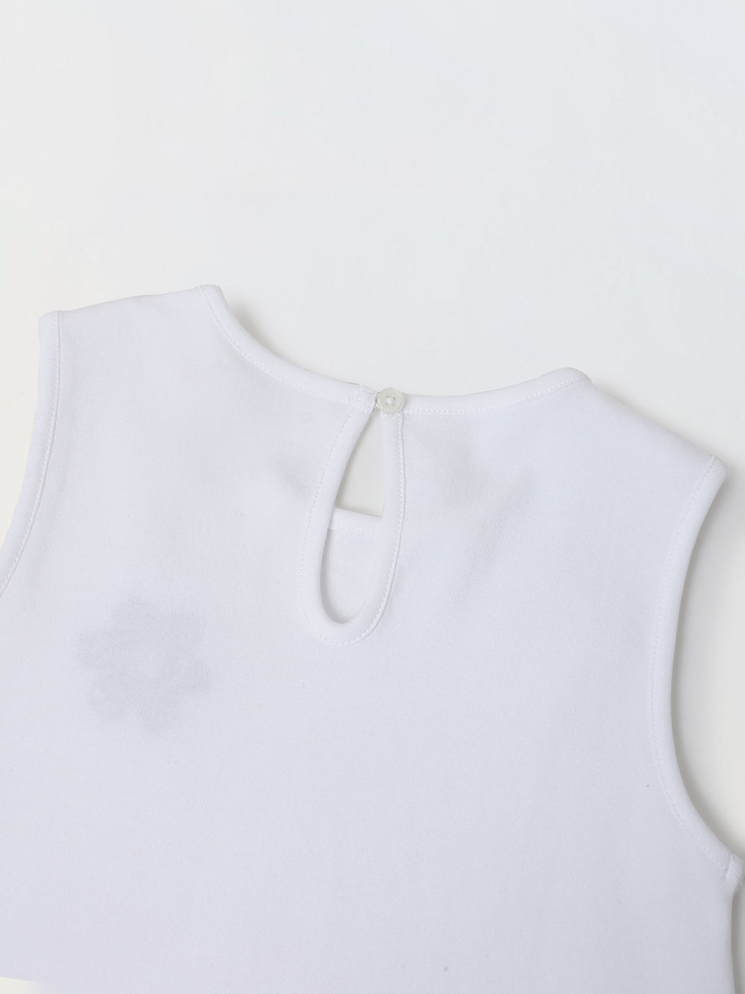 White Cotton Sleeveless Ruffle Hem Dress