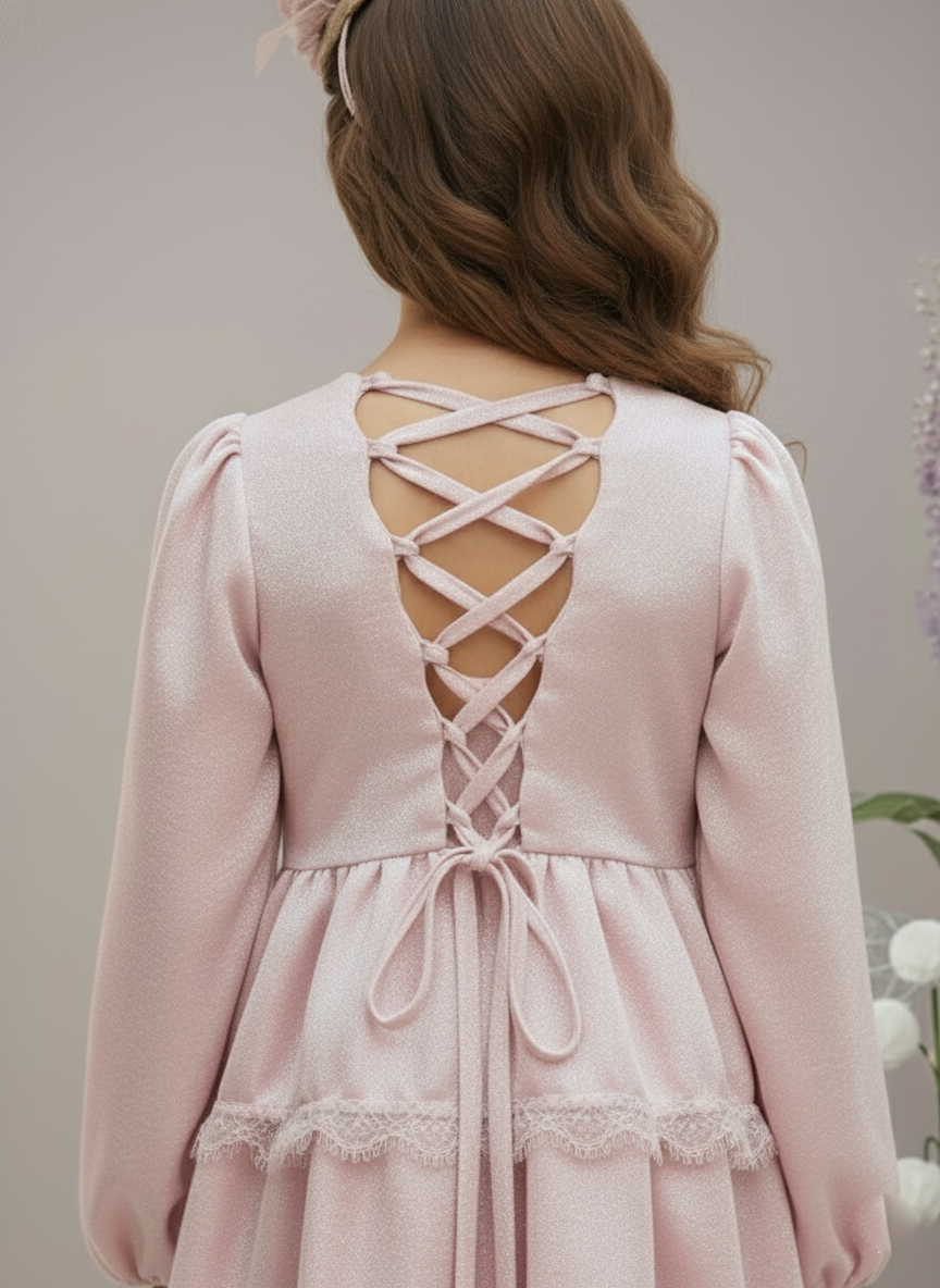 Girl's Pink Matalic Carpe Tiered Dress