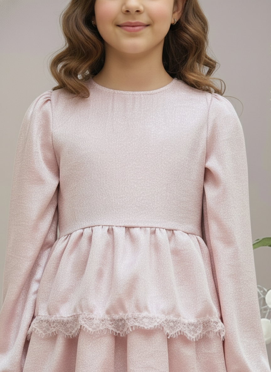 Girl's Pink Matalic Carpe Tiered Dress