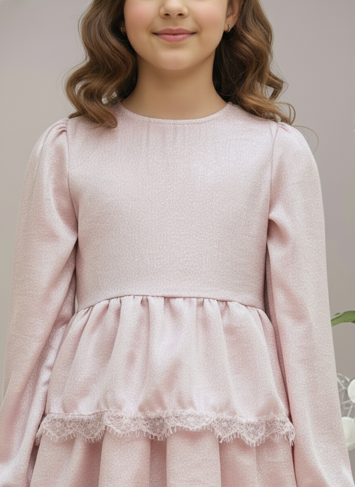 Girl's Pink Matalic Carpe Tiered Dress