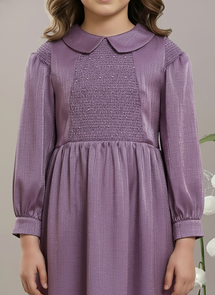 Girl's Purple Smocked Peter Pan Collar Dress