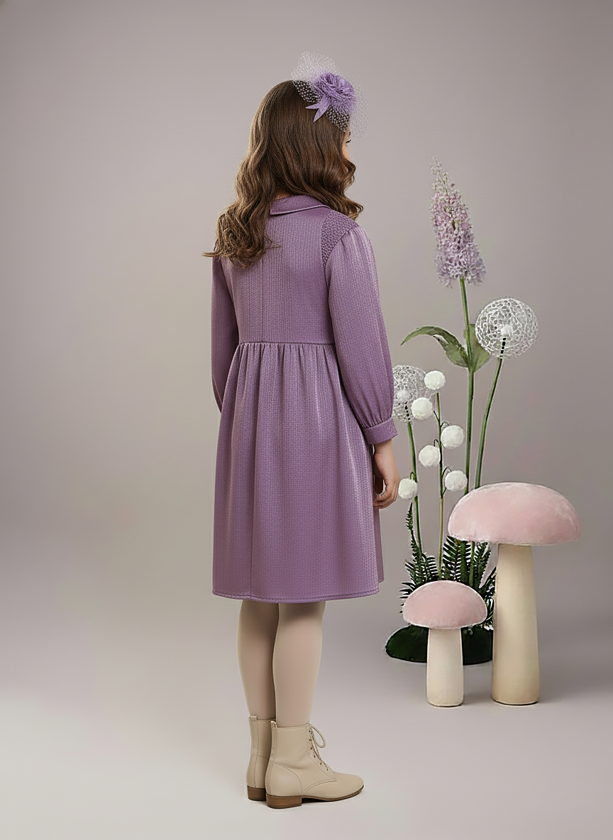 Girl's Purple Smocked Peter Pan Collar Dress