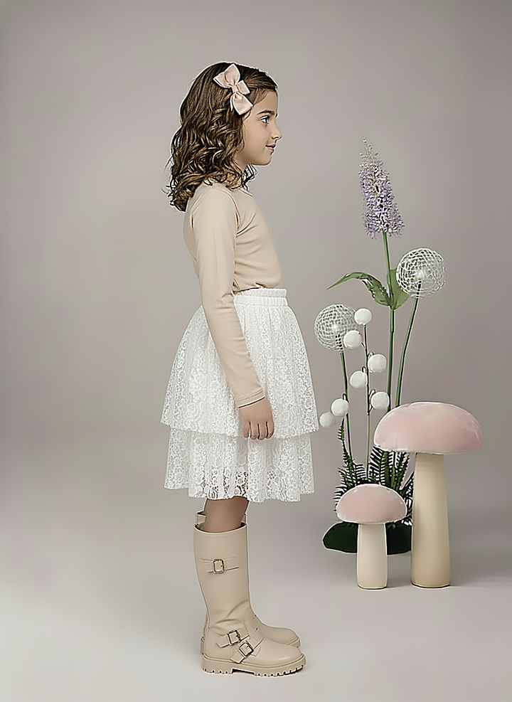 Girl's White Lace Tiered  Ruffle Skirt