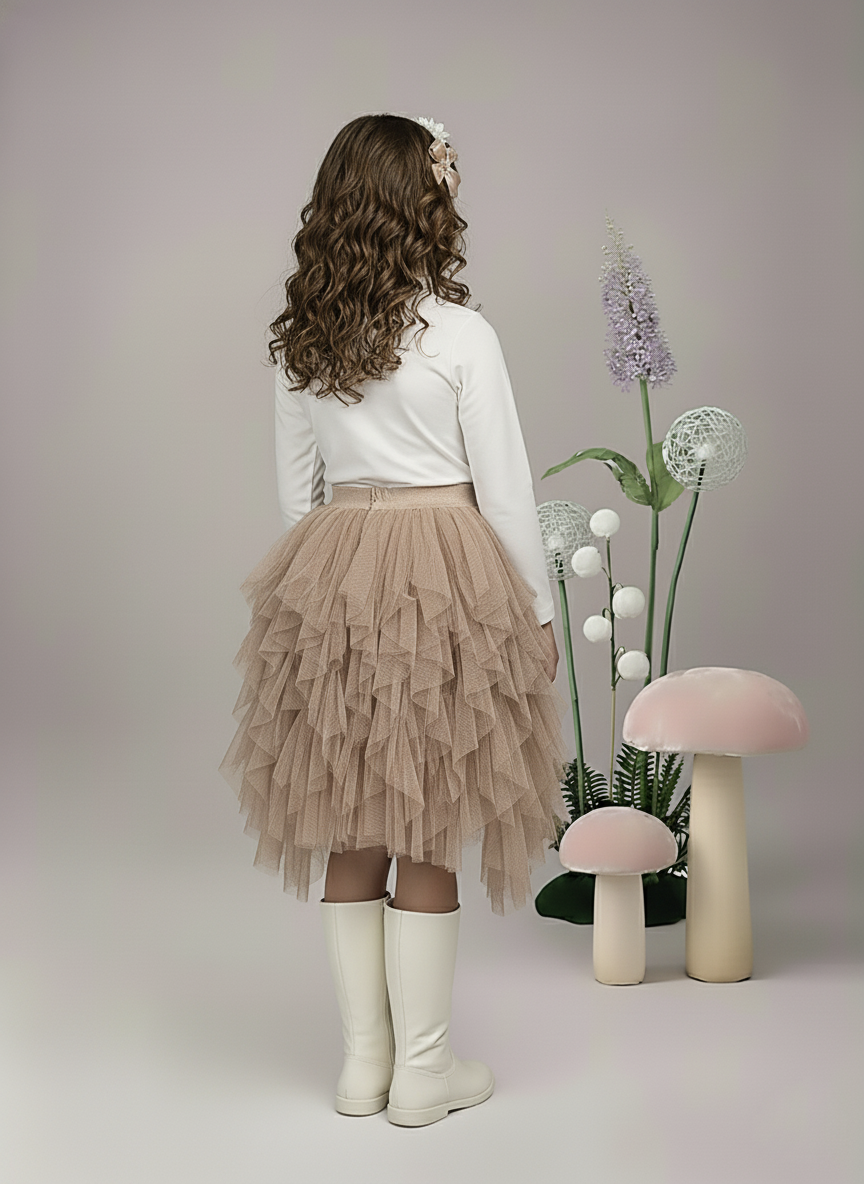 Girl's Blush Pink Layred Ruffled Tulle Skirt