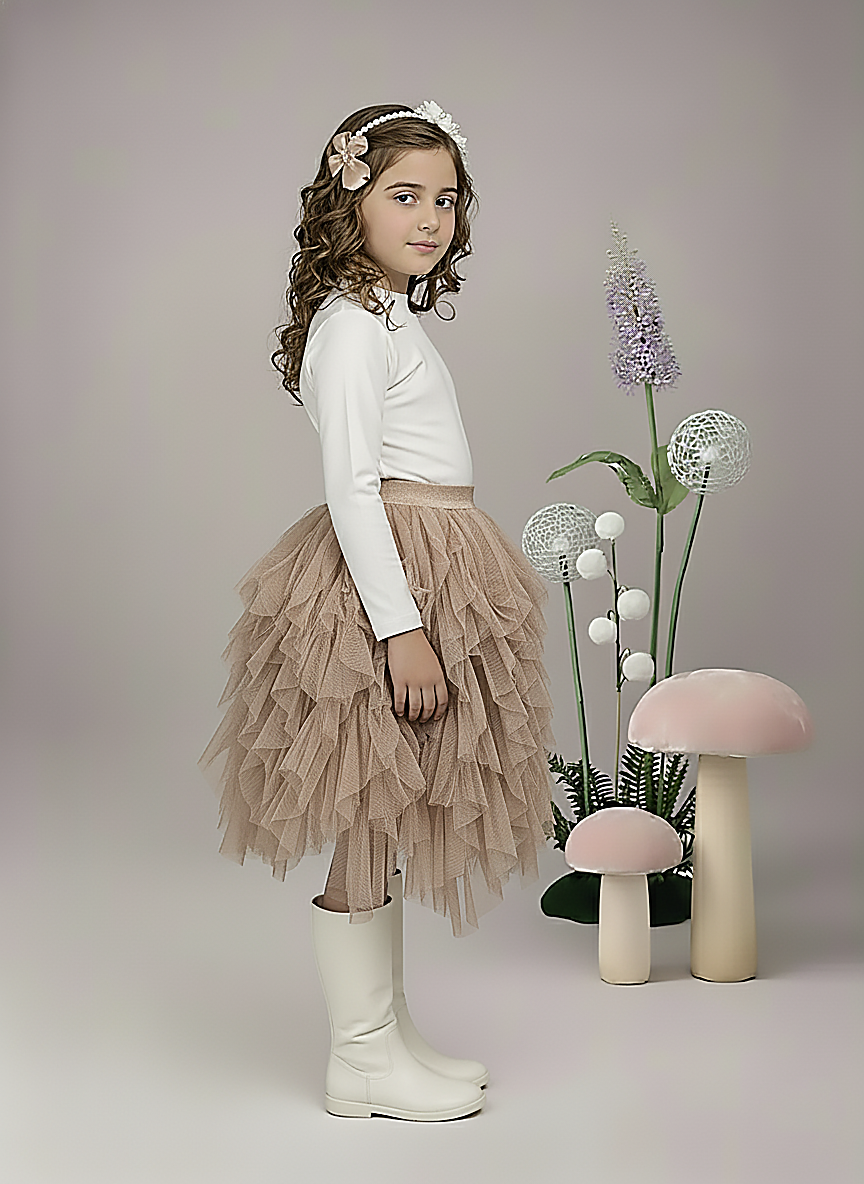 Girl's Blush Pink Layred Ruffled Tulle Skirt