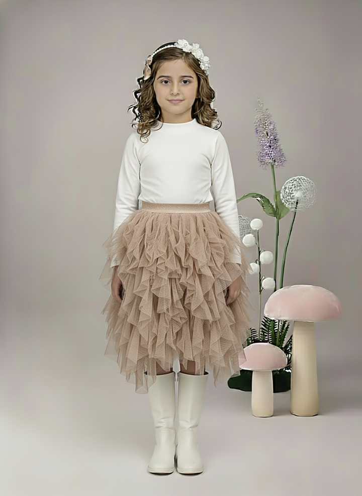 Girl's Blush Pink Layred Ruffled Tulle Skirt