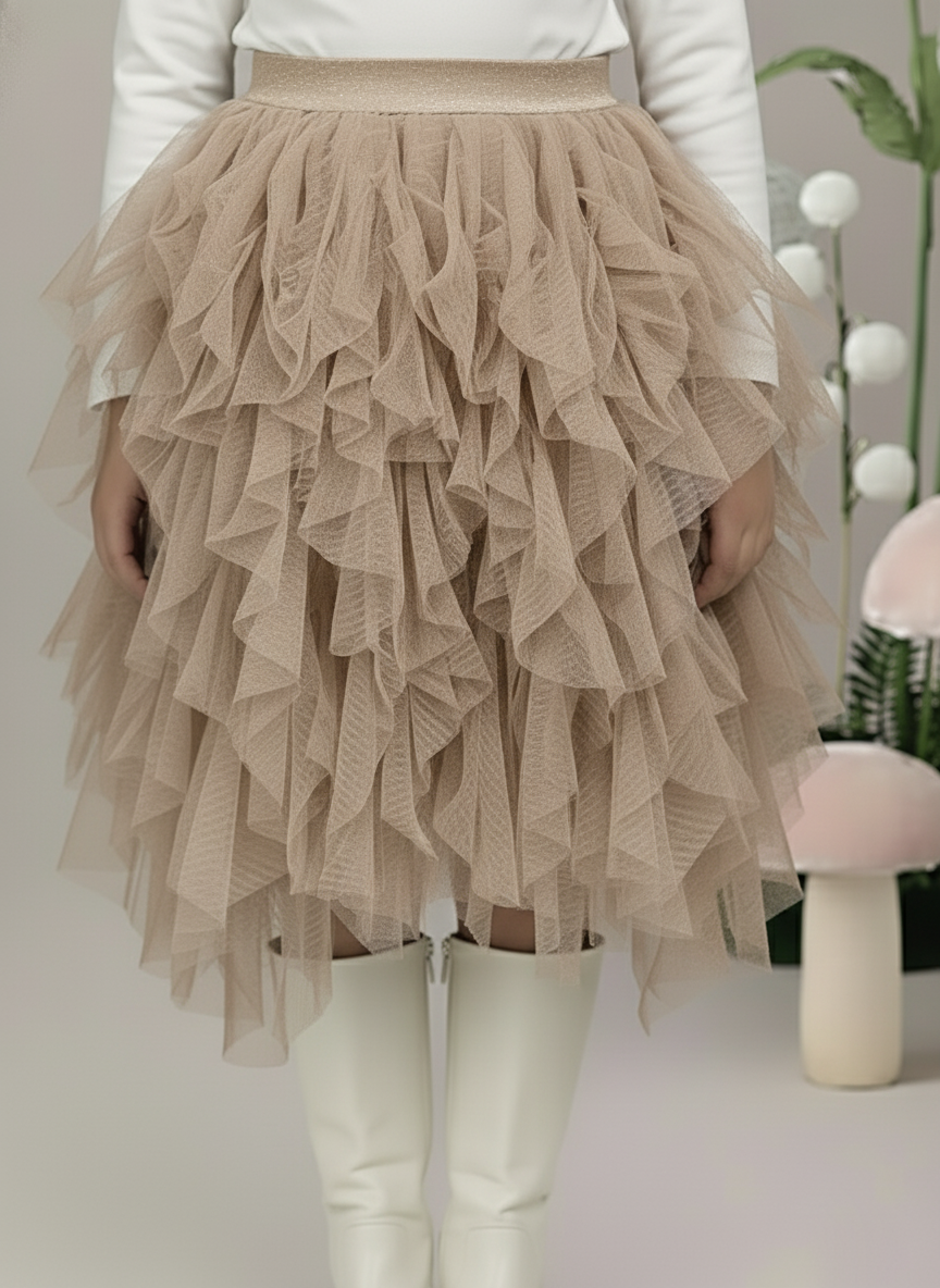 Girl's Blush Pink Layred Ruffled Tulle Skirt