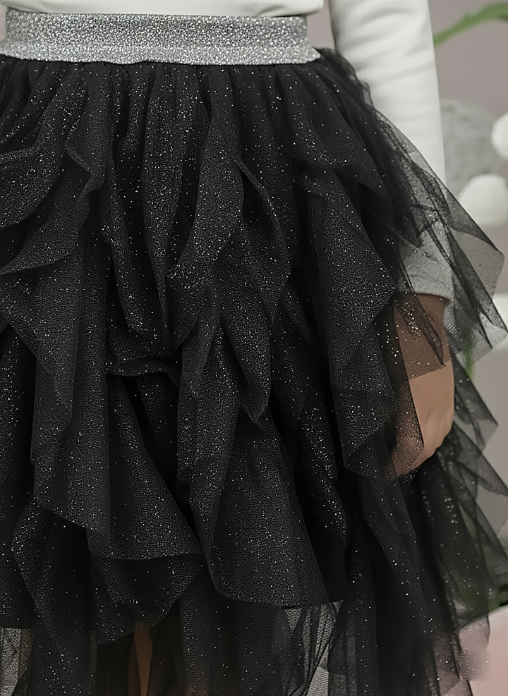 Girl's Black Layred Ruffled Tulle Skirt