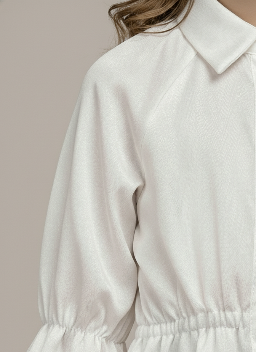 Girl's White Satin Peplum Top with Heart Buttons