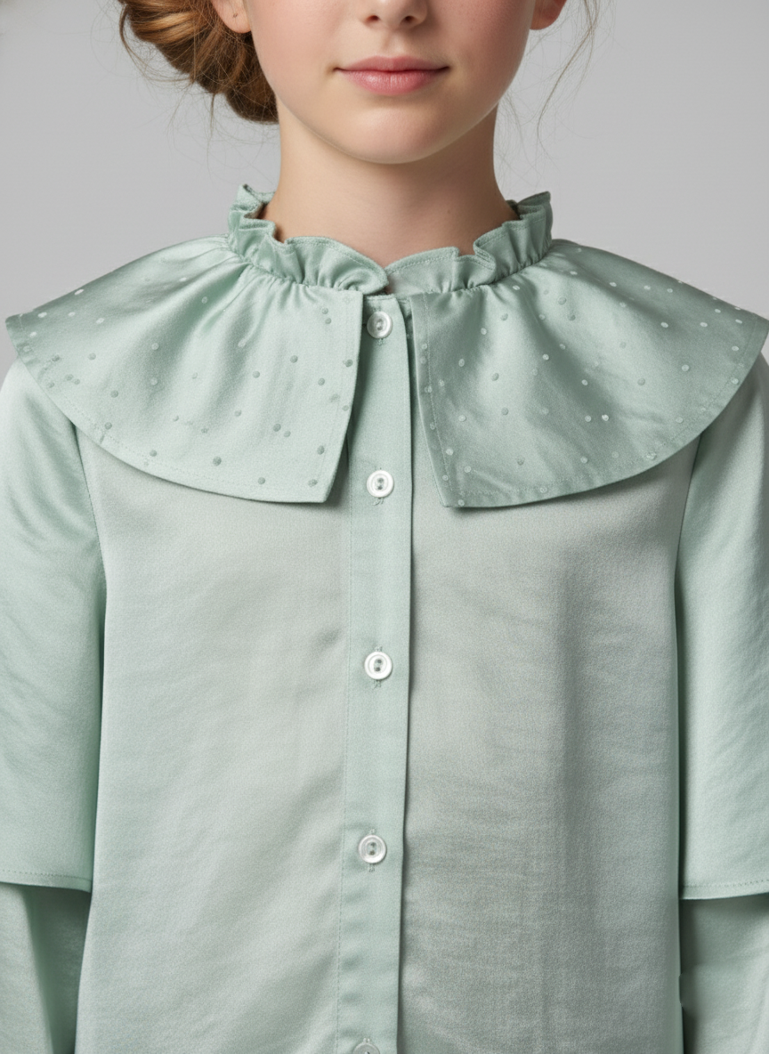 Girls Mint Green Pearl-Embellished Layer Sleeve Top