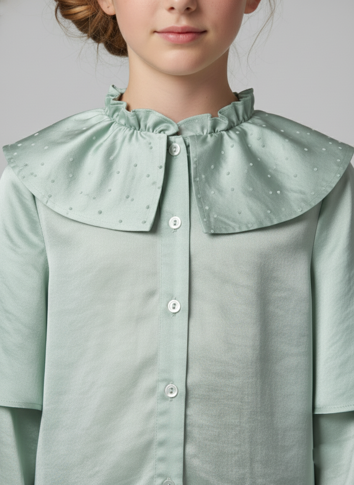 Girls Mint Green Pearl-Embellished Layer Sleeve Top