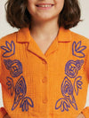 Orange Cotton Gauze Embroidered Set