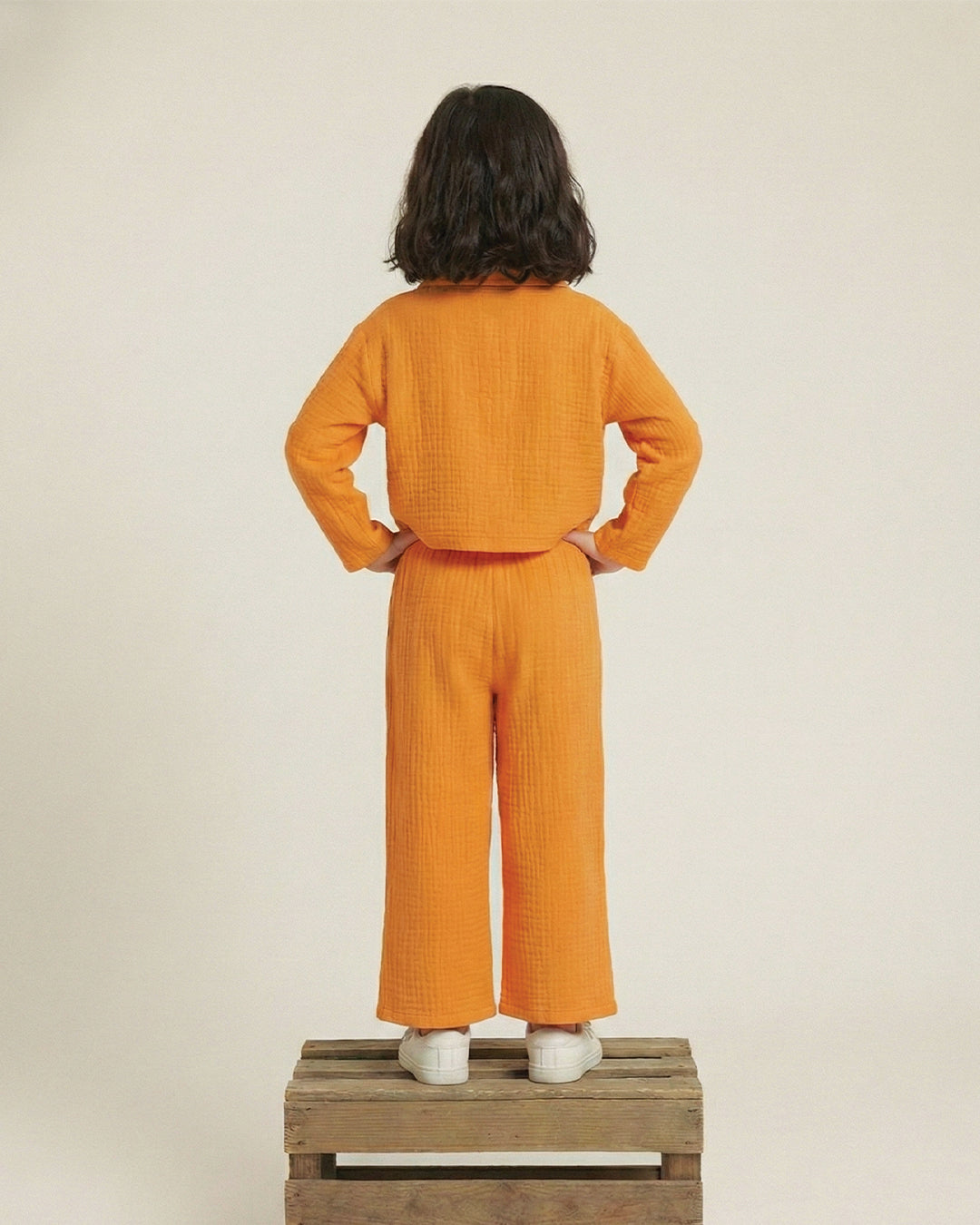 Orange Cotton Gauze Embroidered Set