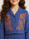 Blue  Cotton Gauze Embroidered Set