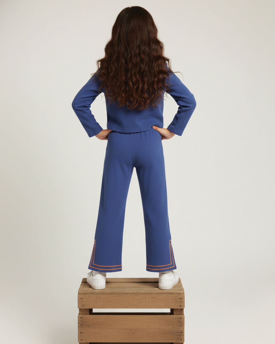 Spunkies Cotton Gauze Knit Embroidery Regular Casual Wear Set Girls Full Sleeve Blue Soft Fabric