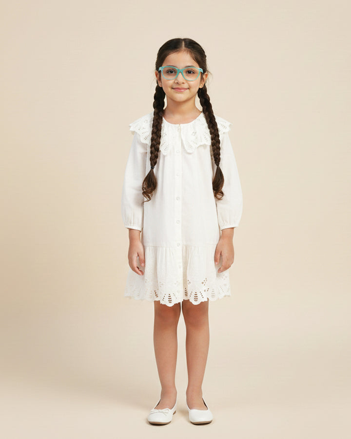 White Eyelet Lace Ruffle Dress-Girls.
