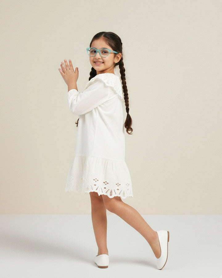White Eyelet Lace Ruffle Dress-Girls.