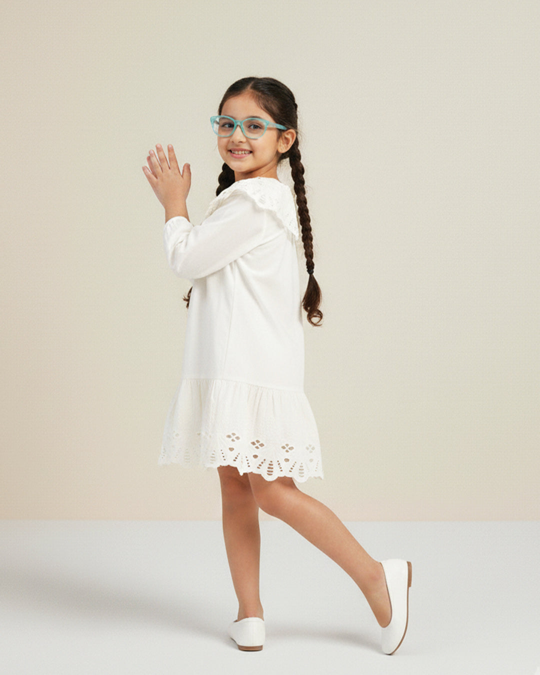 White Eyelet Lace Ruffle Dress-Girls.
