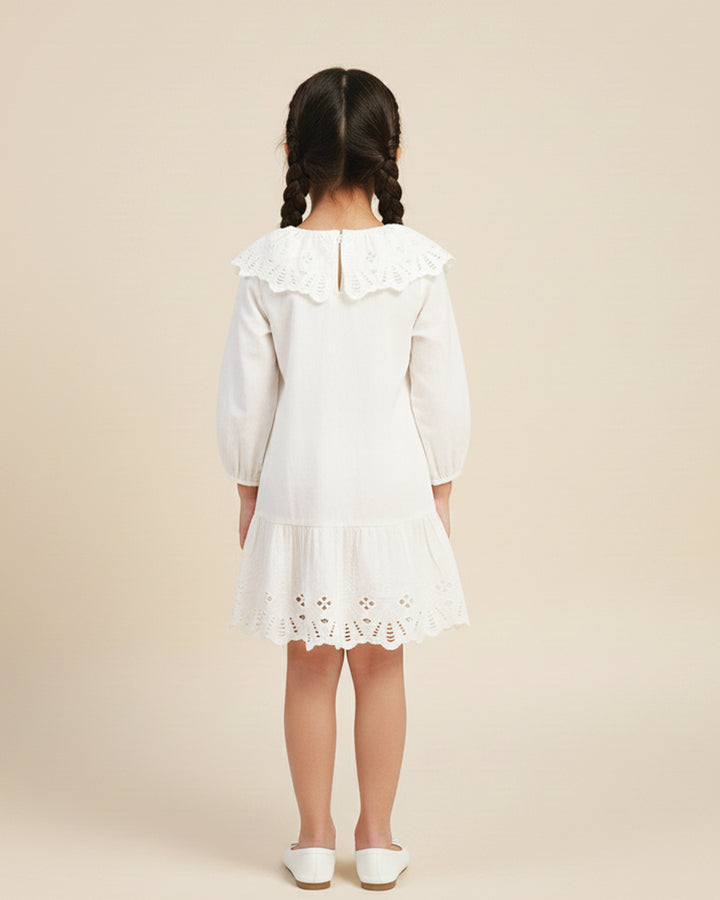 White Eyelet Lace Ruffle Dress-Girls.