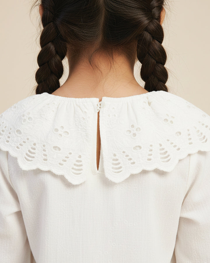 White Eyelet Lace Ruffle Dress-Girls.