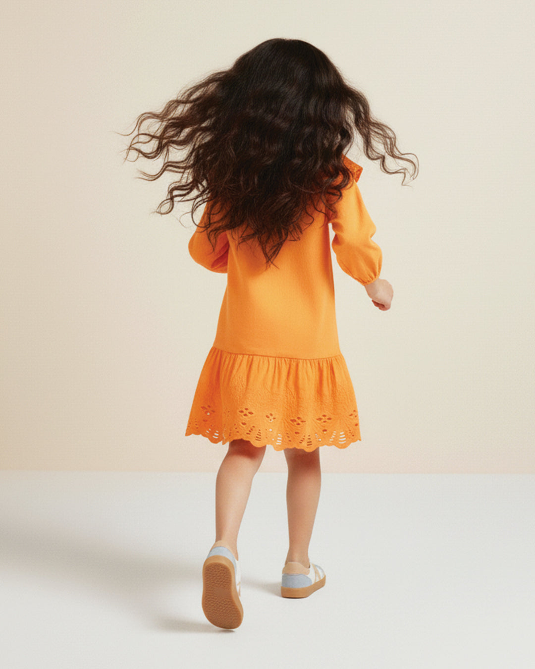 Orange Eyelet Lace Ruffle Dress-Girls.