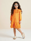 Orange Eyelet Lace Ruffle Dress-Girls.