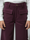 Girls Maroon Suede Solid Wide-Leg Trousers