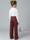 Girls Maroon Suede Solid Wide-Leg Trousers
