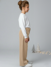 Girls Tan Suede Solid Wide-Leg Trousers