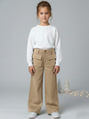 Girls Tan Suede Solid Wide-Leg Trousers