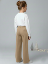 Girls Tan Suede Solid Wide-Leg Trousers