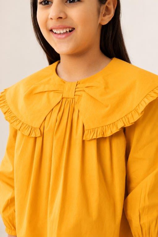 Girls Mustard  Frill Collar Kids Dress