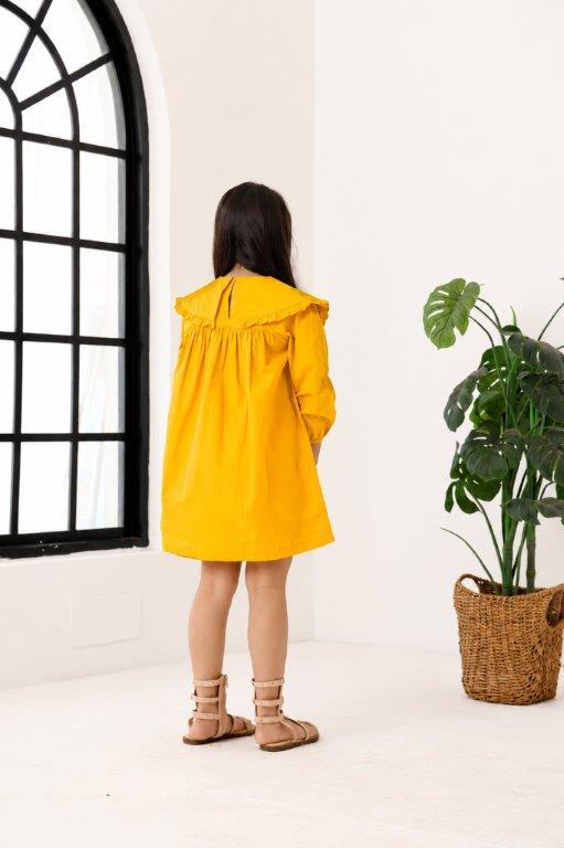 Girls Mustard  Frill Collar Kids Dress