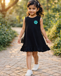 Black Cotton Sleeveless Ruffle Hem Dress