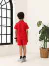 Spunkies Boys Red Solid Collared Short Sleeves Polo T-Shirt and Shorts Set