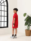 Spunkies Boys Red Solid Collared Short Sleeves Polo T-Shirt and Shorts Set