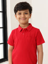 Spunkies Boys Red Solid Collared Short Sleeves Polo T-Shirt and Shorts Set