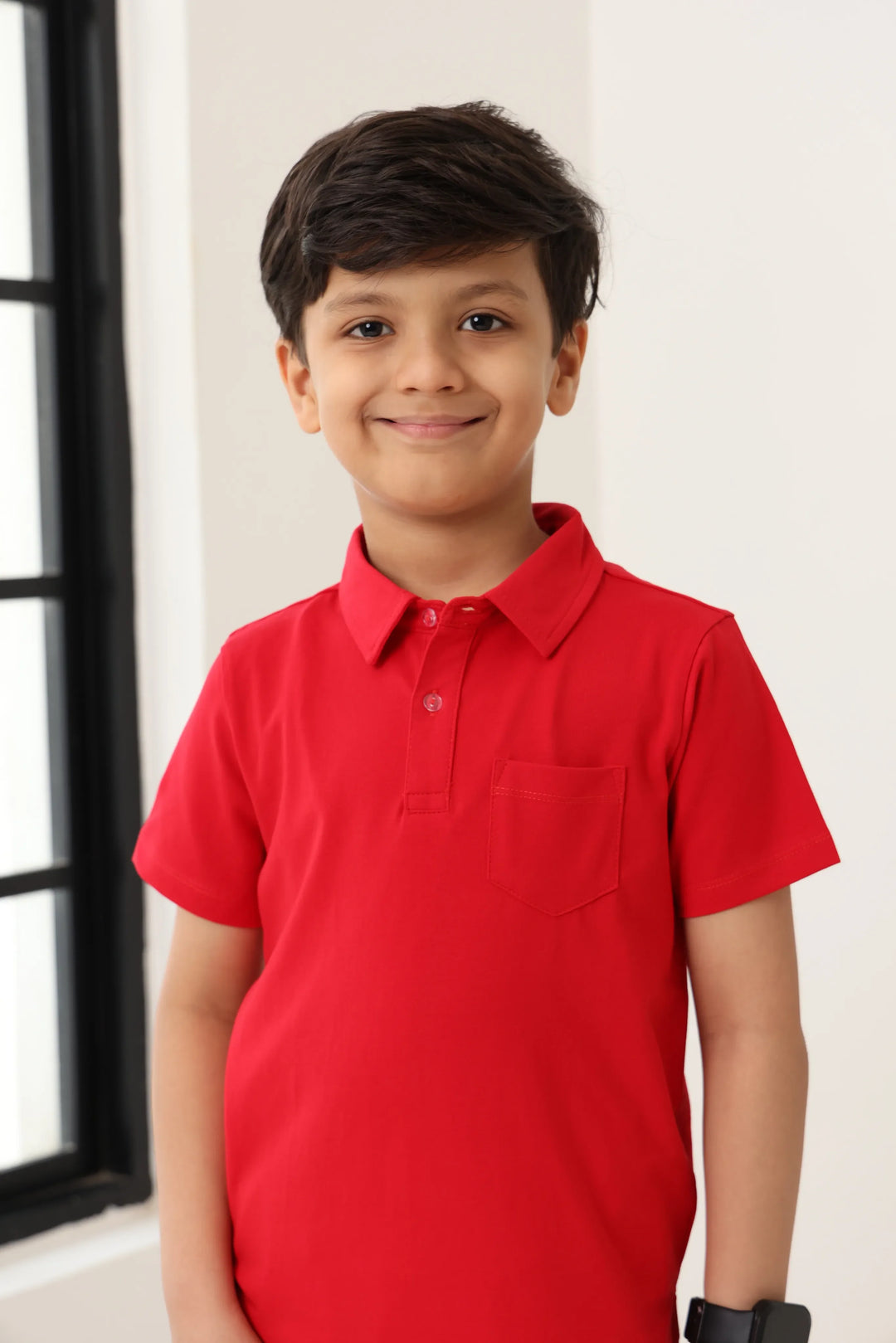 Spunkies Boys Red Solid Collared Short Sleeves Polo T-Shirt and Shorts Set