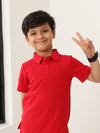 Spunkies Boys Red Solid Collared Short Sleeves Polo T-Shirt and Shorts Set