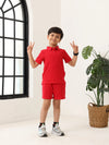 Spunkies Boys Red Solid Collared Short Sleeves Polo T-Shirt and Shorts Set
