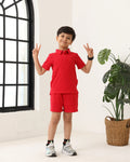 Spunkies Boys Red Solid Collared Short Sleeves Polo T-Shirt and Shorts Set