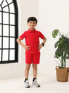 Spunkies Boys Red Solid Collared Short Sleeves Polo T-Shirt and Shorts Set