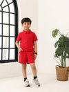 Spunkies Boys Red Solid Collared Short Sleeves Polo T-Shirt and Shorts Set