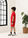 Spunkies Boys Red Solid Collared Short Sleeves Polo T-Shirt and Shorts Set